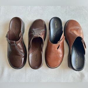 2 Pairs of New CLARKS Leather Comfort Mule Slip-On Shoe Low Wedge Clog Womens 6